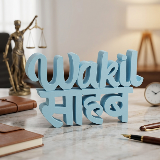 WOODEN CARVE Wakil Sahab Blue Showpiece Home Décor Items Office Décoration Items for Office Table Birthday Gift Items Gifts for Lawyers Gift for Advocate (7 x 4.40 inch)